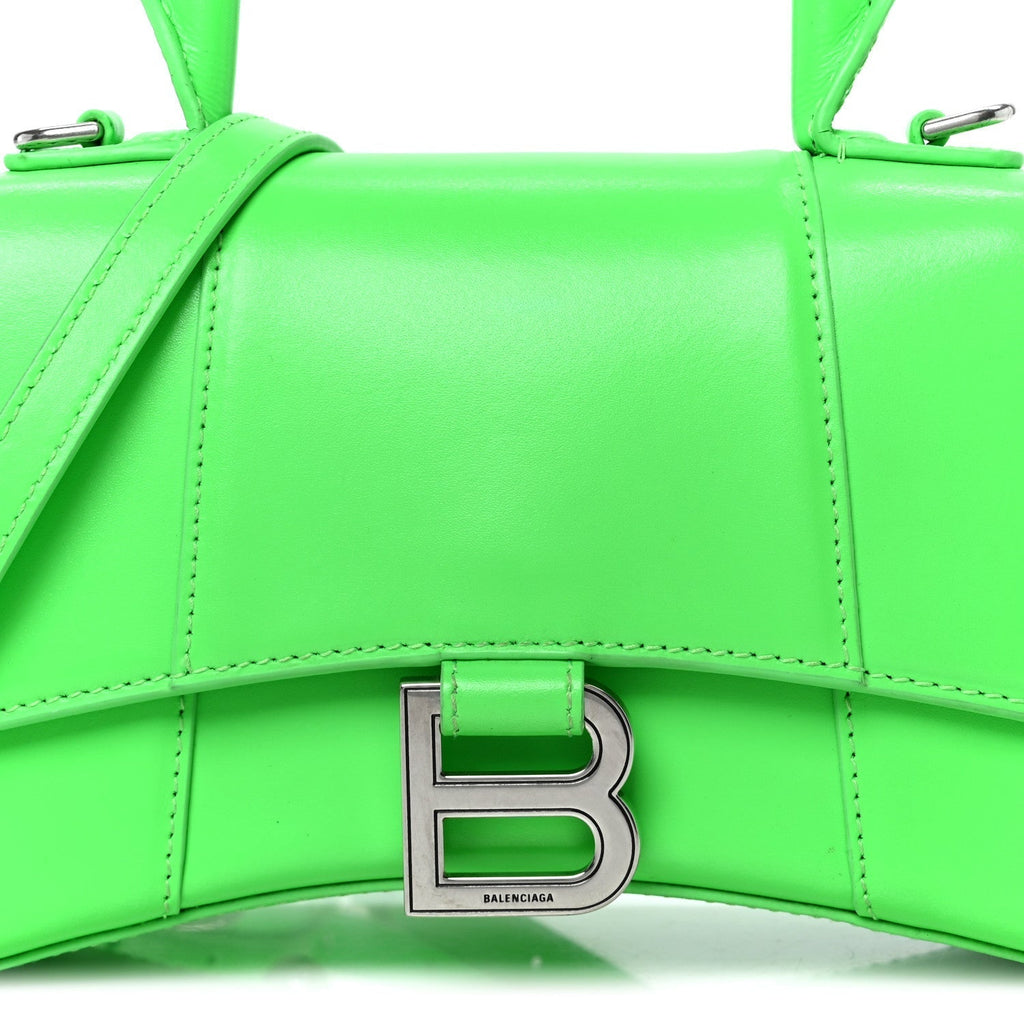 Shiny Box Calfskin Hourglass Top Handle Bag XS Fluo Green