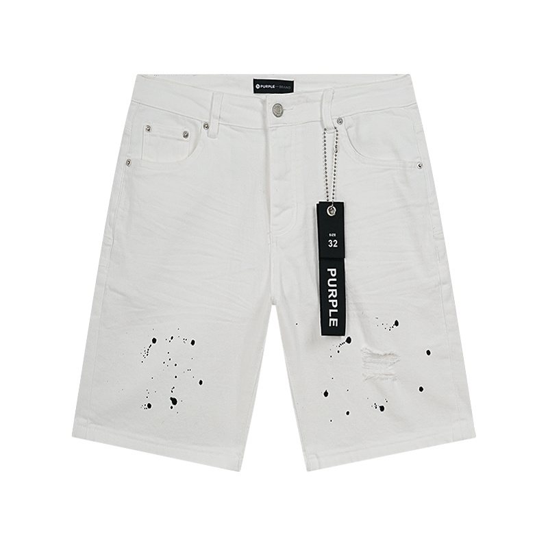 Purple Brand White Paint-Splatter Denim Shorts