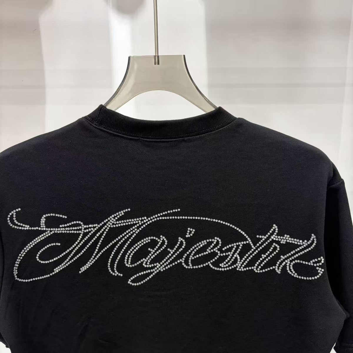 MAJESTIK Rhinestone-Style Script Graphic T-Shirt