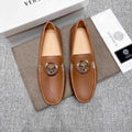 Versace Tan Brown Leather Driving Loafers