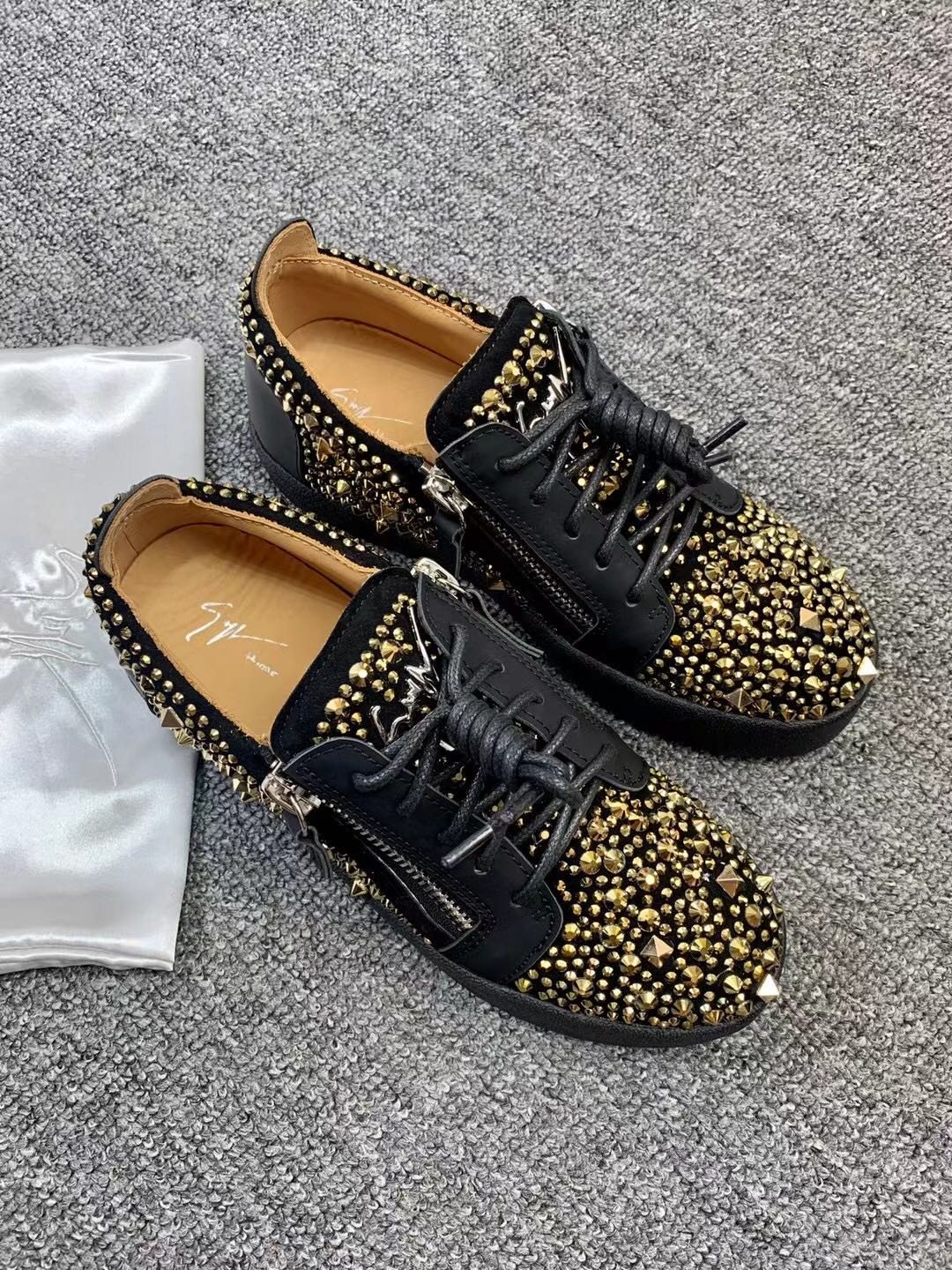 Giuseppe Zanotti Black Gold Stud Sneakers
